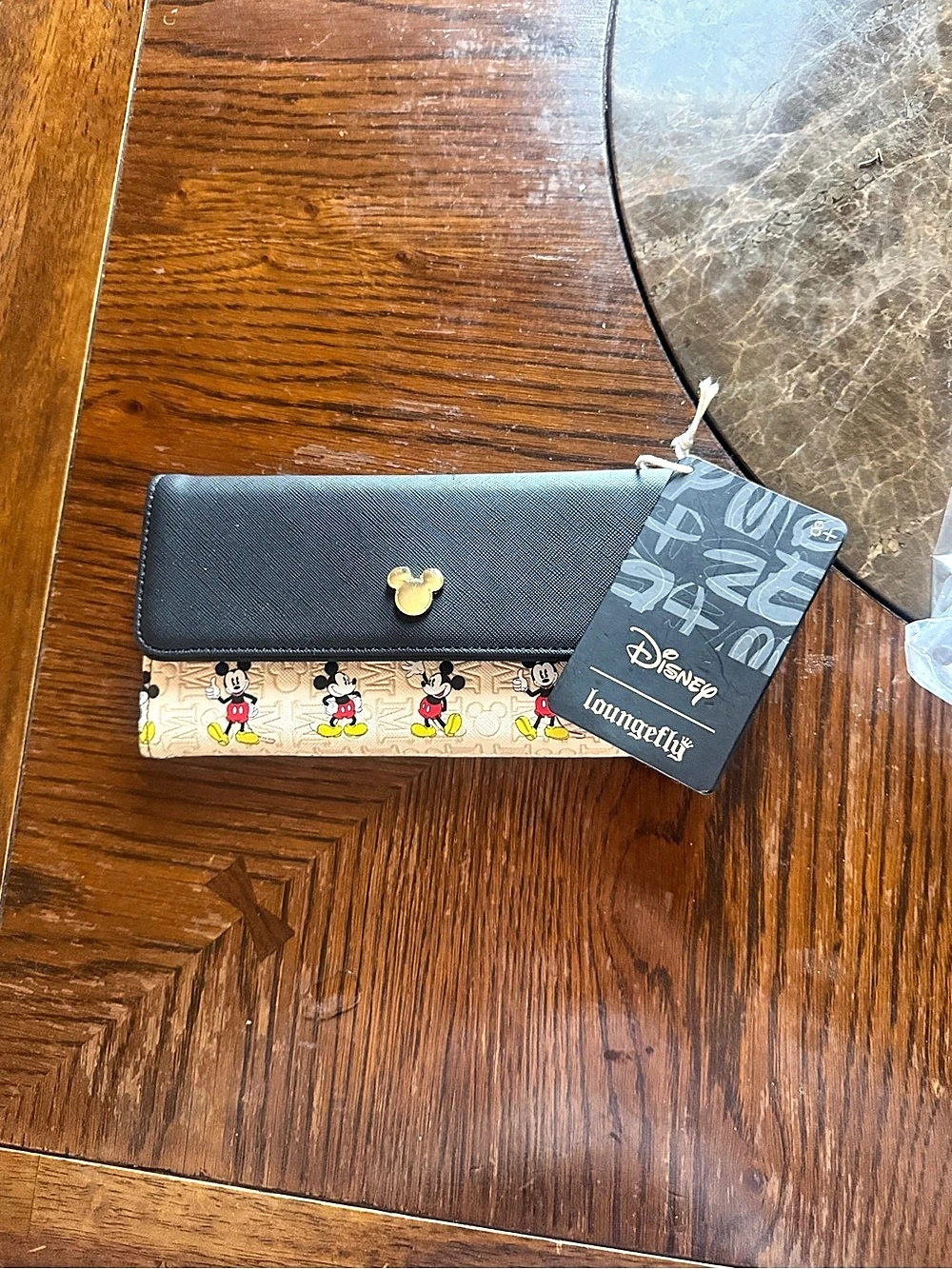 Disney Loungefly Mickey Mouse Hardware Flap Wallet Black & Beige